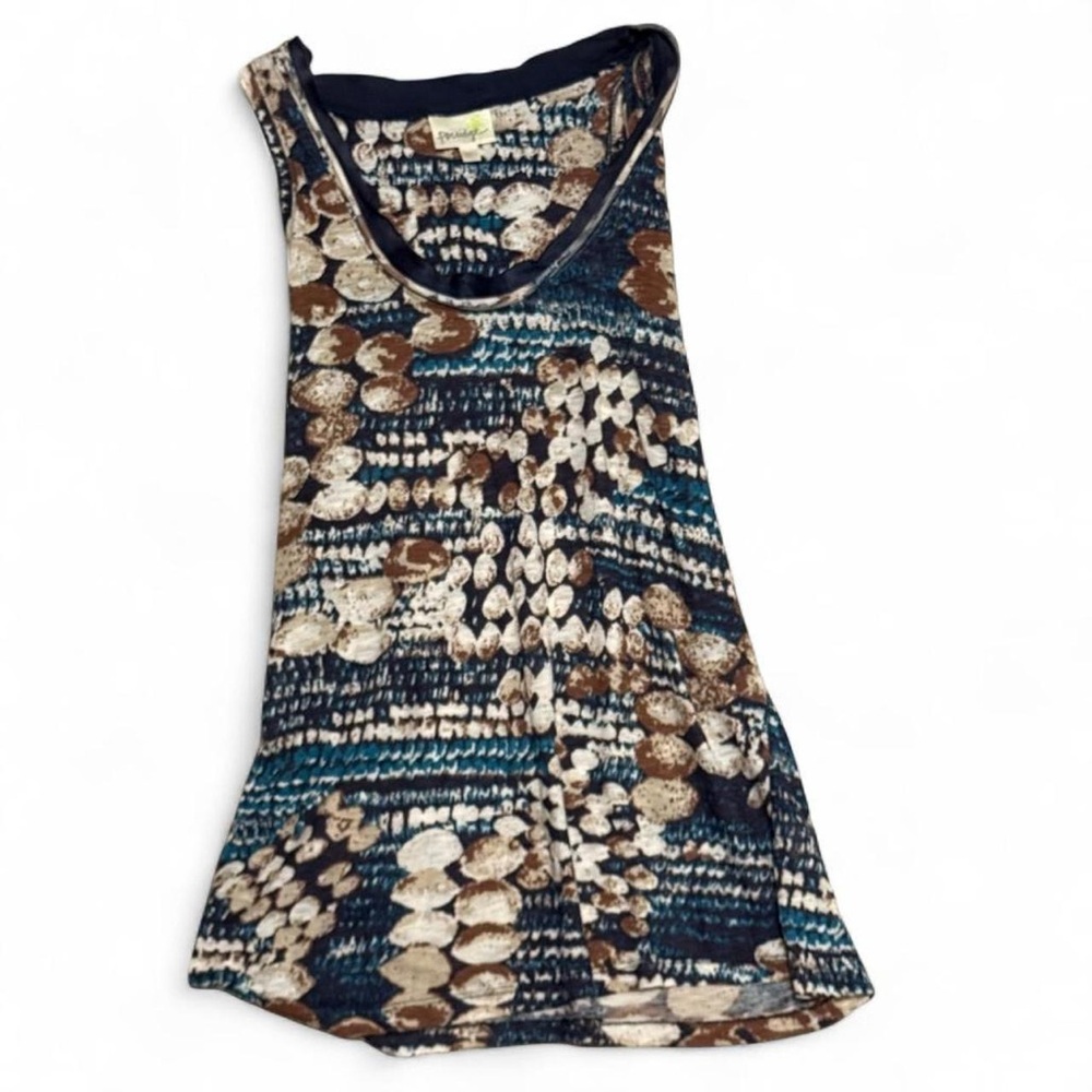 Anthropologie Blue and Brown Patterned Tank Top